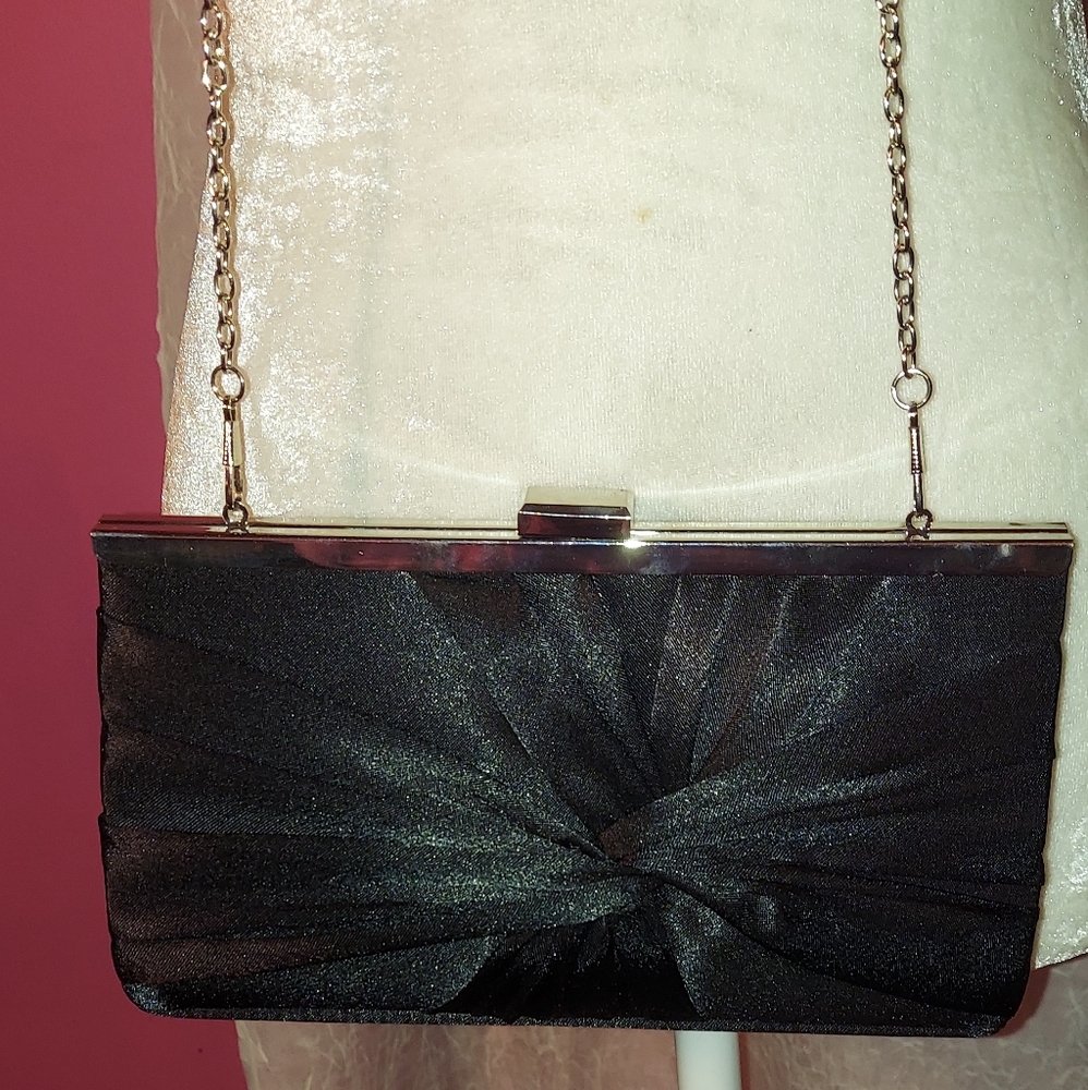 Black Satin Purse with Silver Chain
